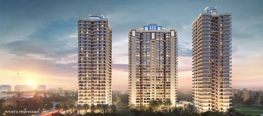 Artist's impression — SKA Siddharth Vihar, three premium residential towers, NH-24 Ghaziabad