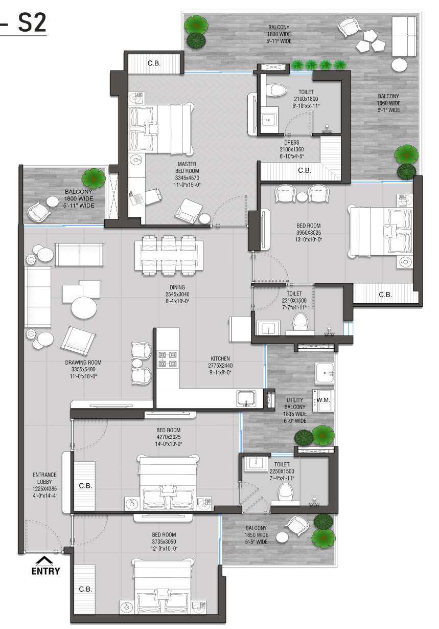 SKA Calisto 4 BHK Floor Plan (2206 Sq.Ft.)